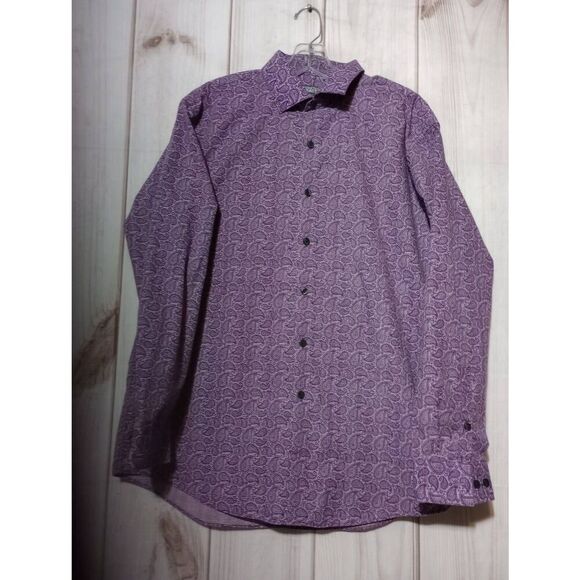 Kenneth Cole Reaction Shirt Men's 16.5 Purple Paisley‎ Button Front Long Sleeve - Picture 1 of 9